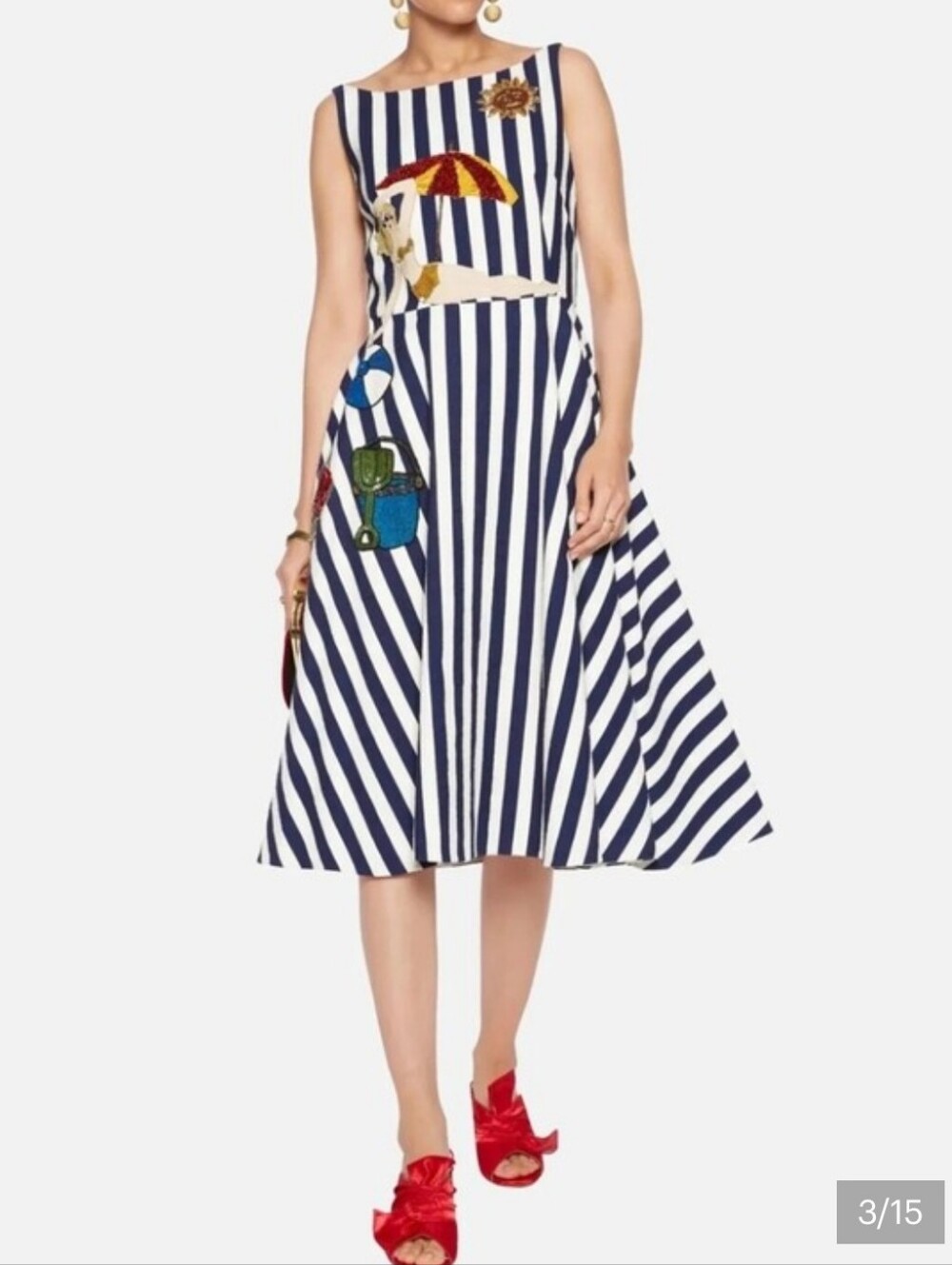 Navy and White Striped Backless A-Line Dress
